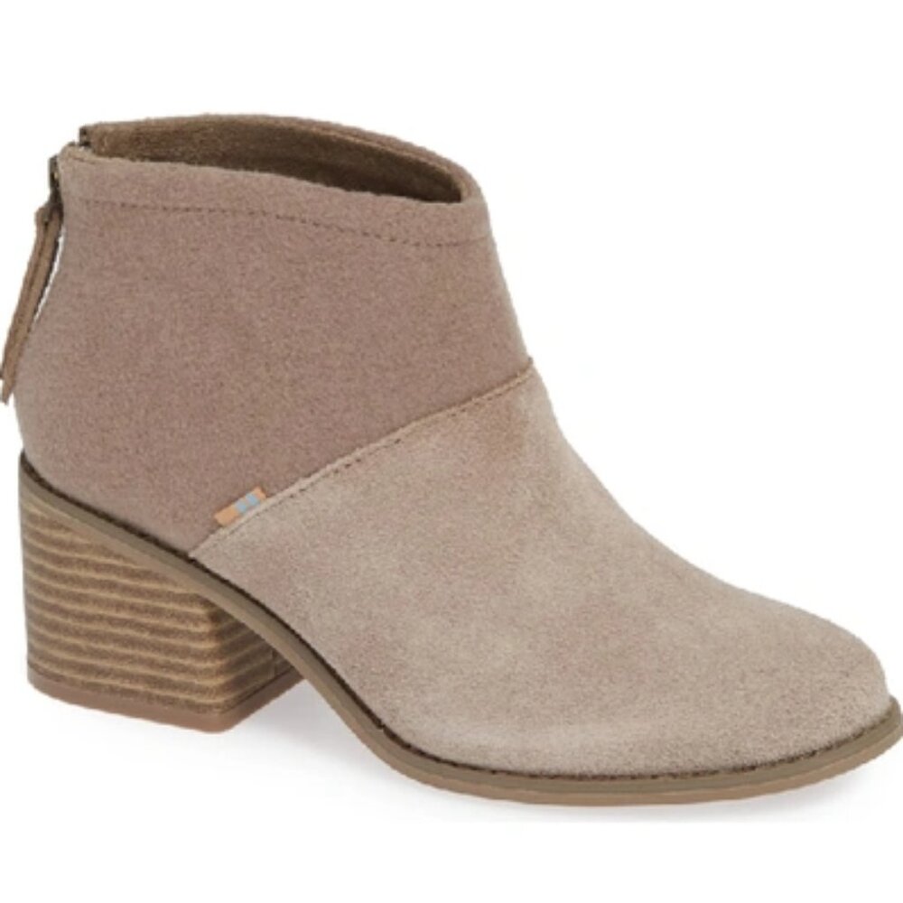 Toms Lacy Forged Iron ankle bootie in Desert Taupe back zip stack heel w 9.5